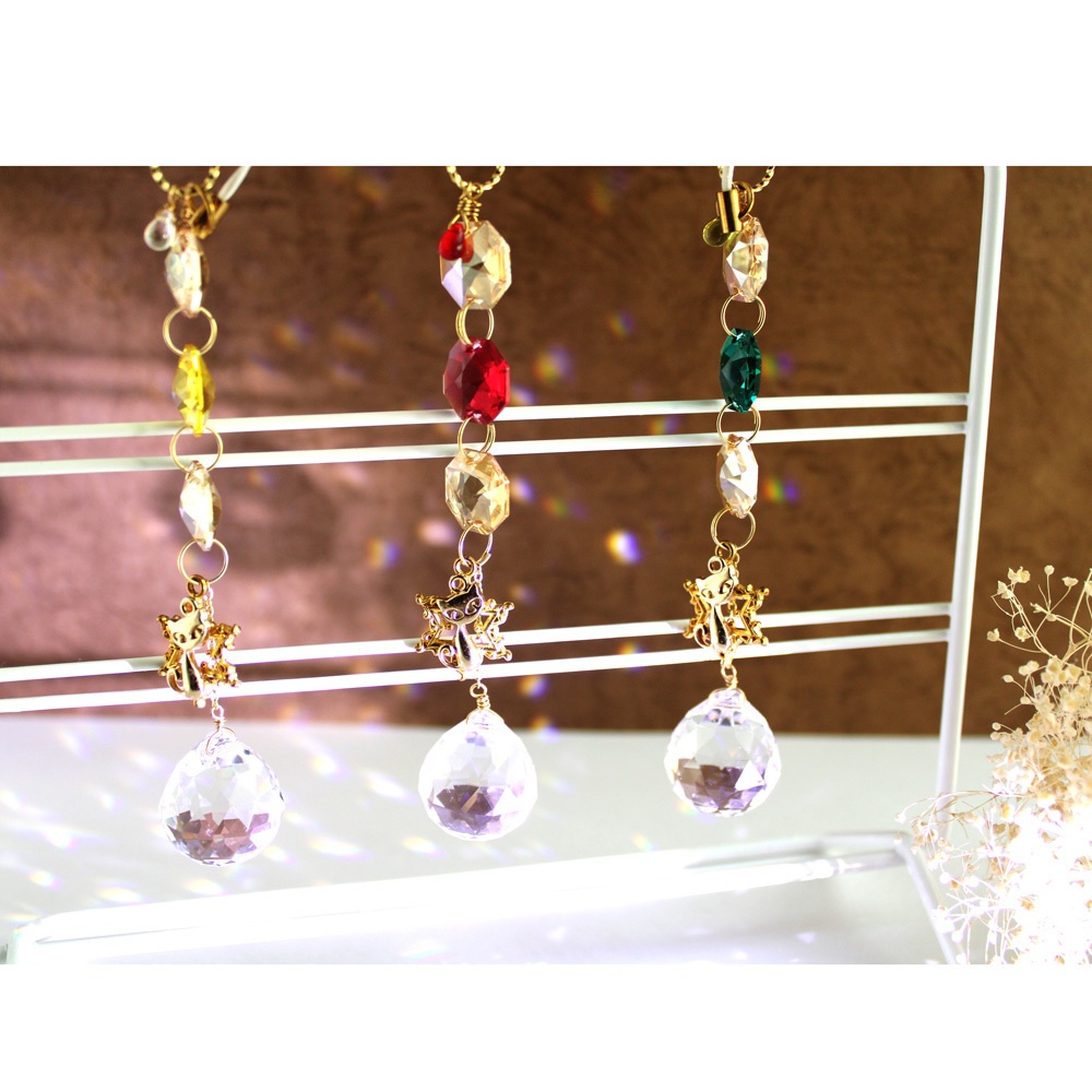 猫と星のミニサンキャッチャー(全3色)Swarovski Crystal使用