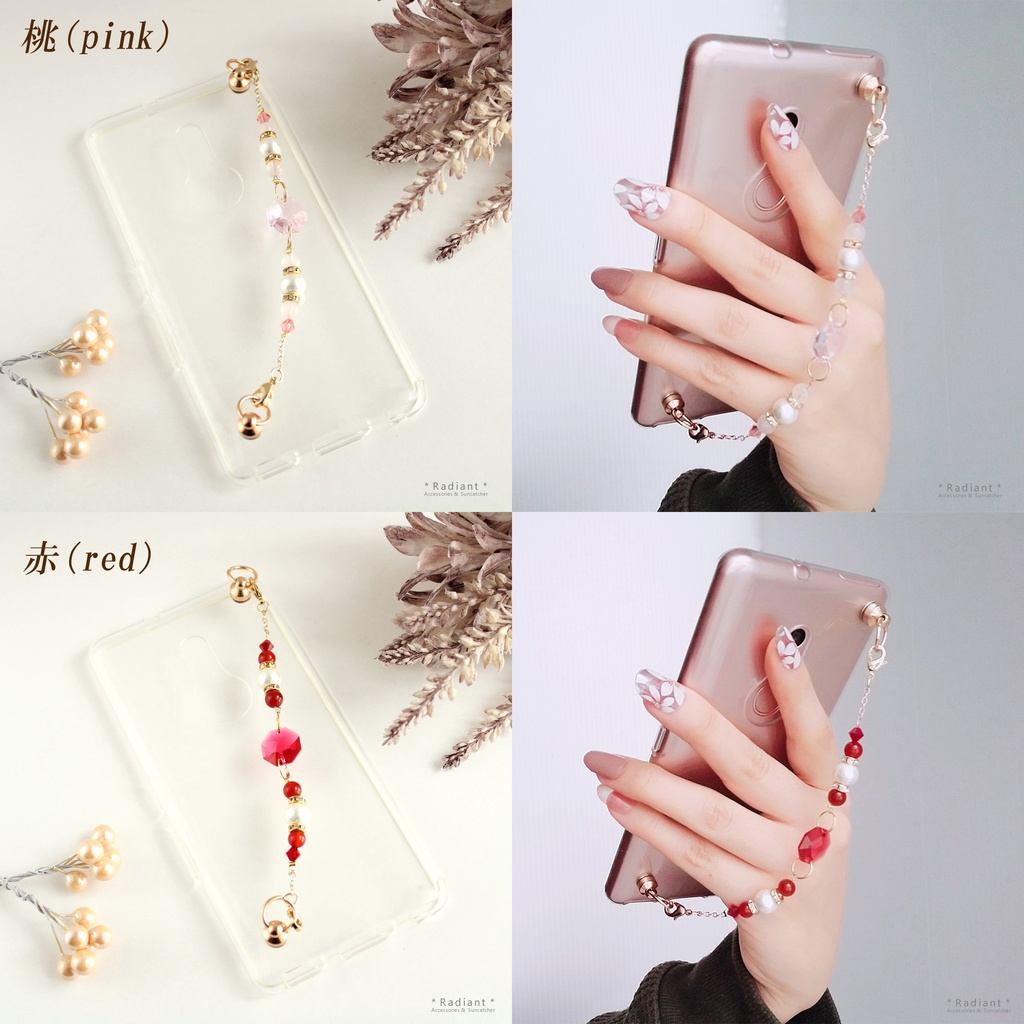 クリスタルと天然石のキーリングハンガー(全6色)☆受注制作☆ Swarovski Crystal使用