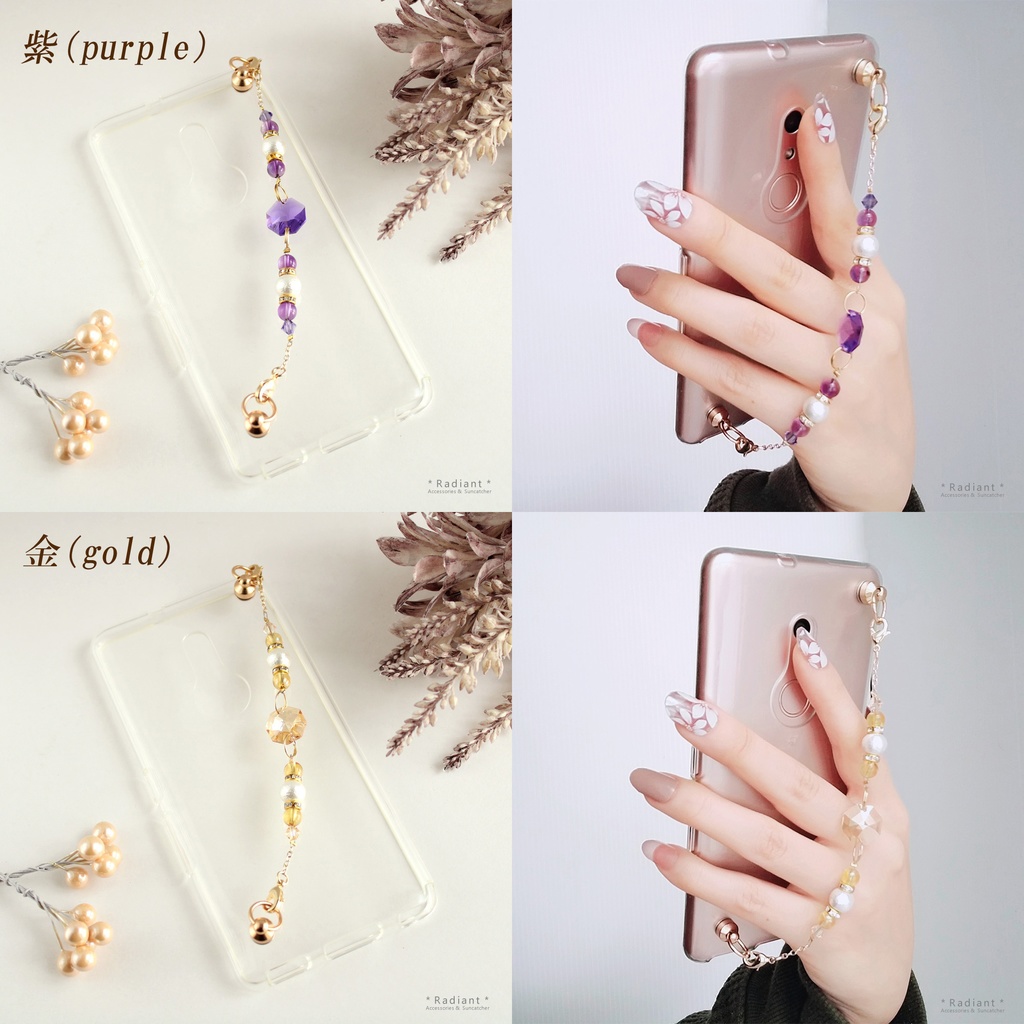 クリスタルと天然石のキーリングハンガー(全6色)☆受注制作☆ Swarovski Crystal使用