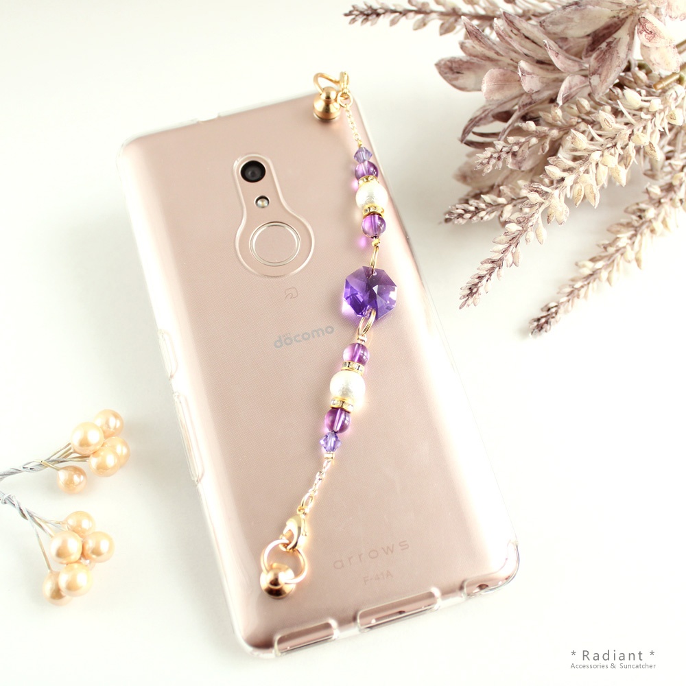 クリスタルと天然石のキーリングハンガー(全6色)☆受注制作☆ Swarovski Crystal使用