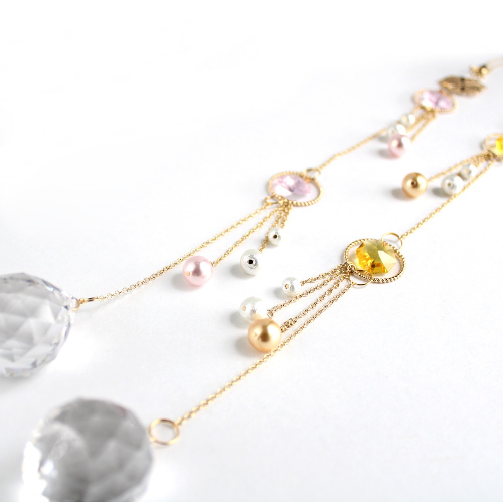 春色パールのサンキャッチャー ~蒲公英&桜~【高級クリスタル使用】