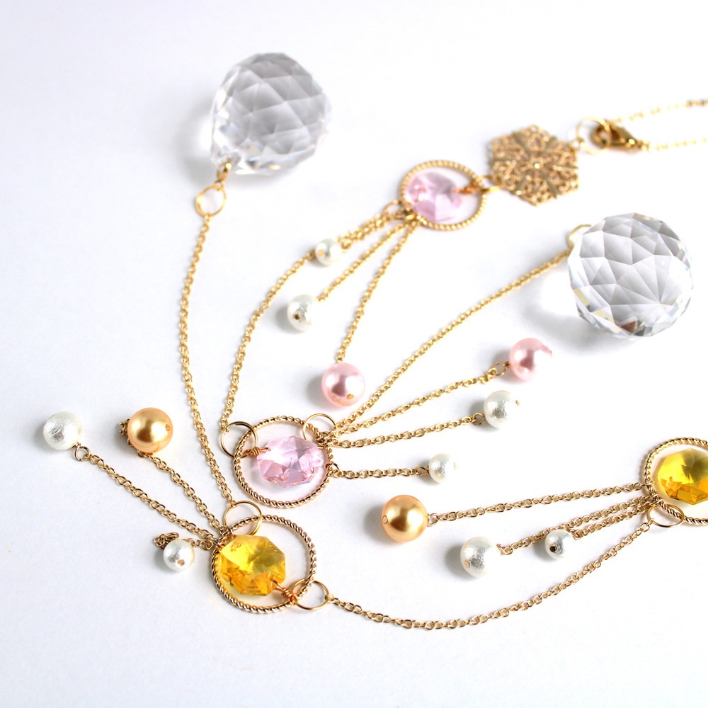 春色パールのサンキャッチャー ~蒲公英&桜~【高級クリスタル使用】