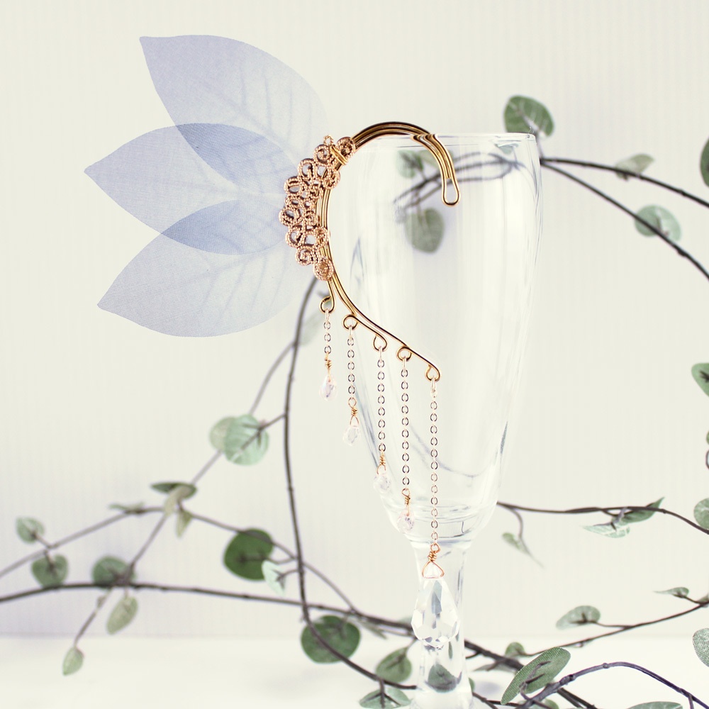 【数量限定】森の妖精イヤーフック(受注制作)スワロフスキー・クリスタル使用