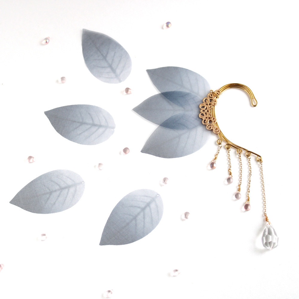 【数量限定】森の妖精イヤーフック(受注制作)スワロフスキー・クリスタル使用