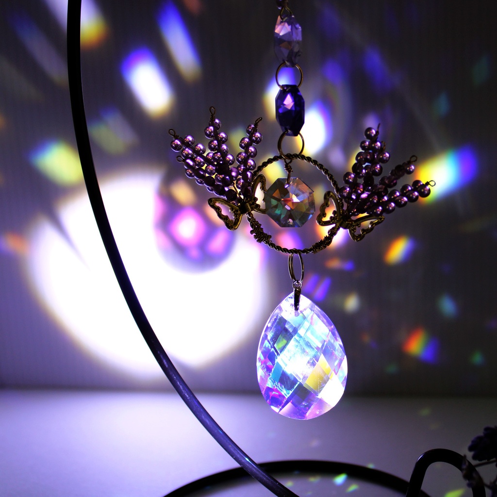 スタンド付き♪置き型ラベンダーのサンキャッチャー ☆ 高級クリスタル使用