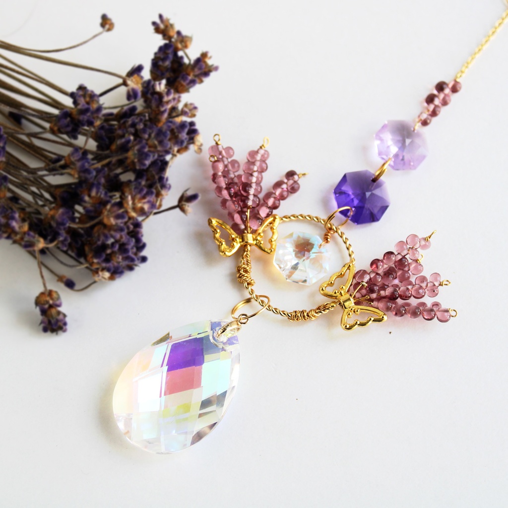 スタンド付き♪置き型ラベンダーのサンキャッチャー ☆ 高級クリスタル使用