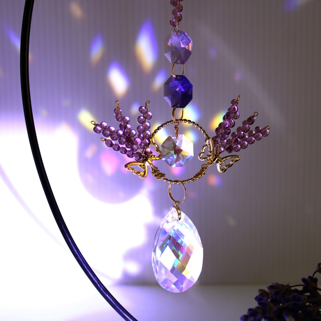 スタンド付き♪置き型ラベンダーのサンキャッチャー ☆ 高級クリスタル使用