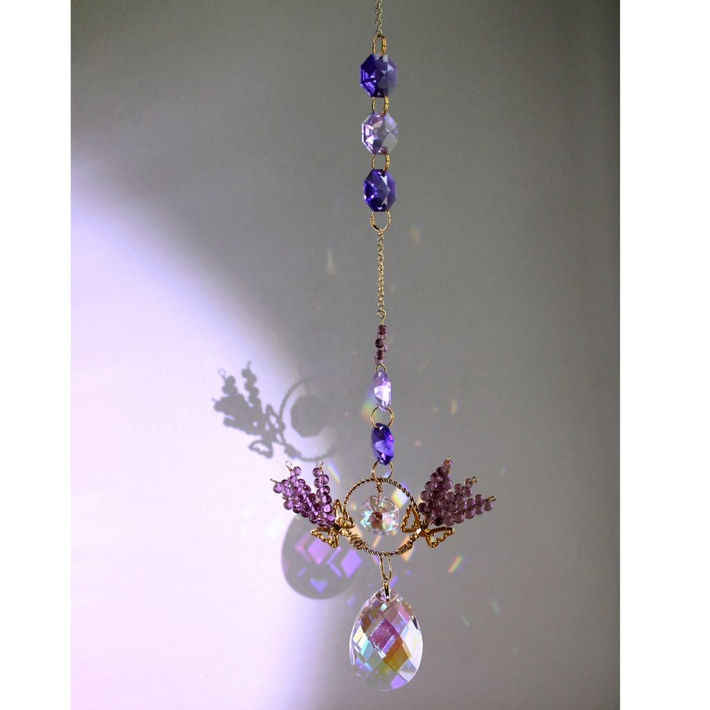 吊り下げ式★ラベンダーのサンキャッチャー ☆ 高級クリスタル使用