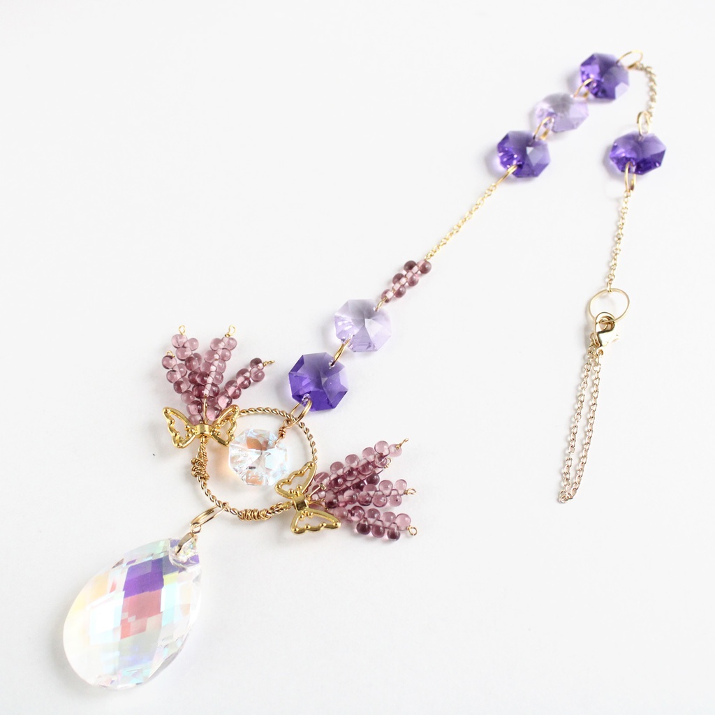 吊り下げ式★ラベンダーのサンキャッチャー ☆ 高級クリスタル使用