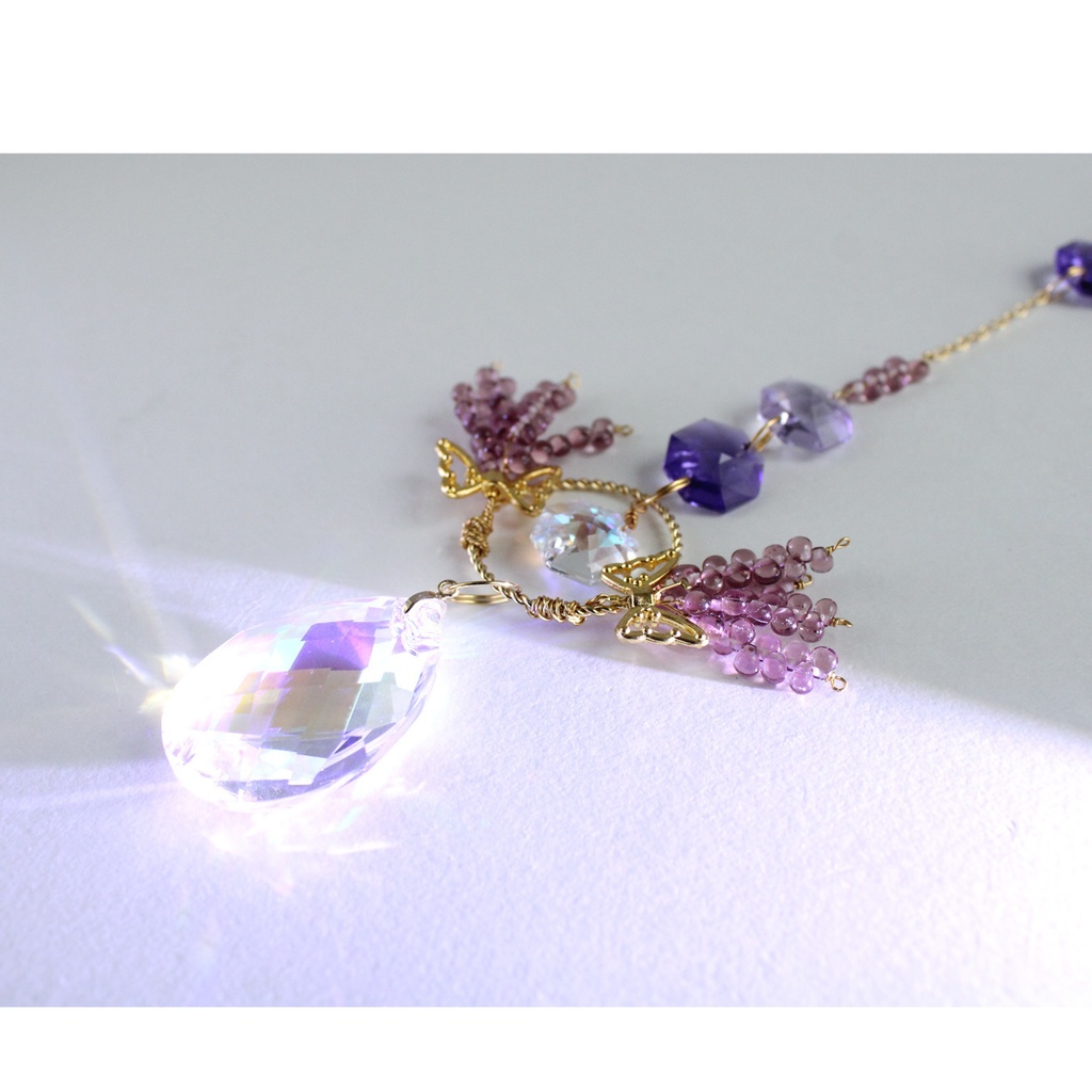 吊り下げ式★ラベンダーのサンキャッチャー ☆ 高級クリスタル使用