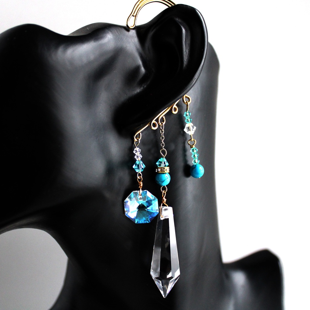 涼しげ☆天然石とクリスタルのイヤーフック(全4色)【高品質クリスタル使用】受注制作