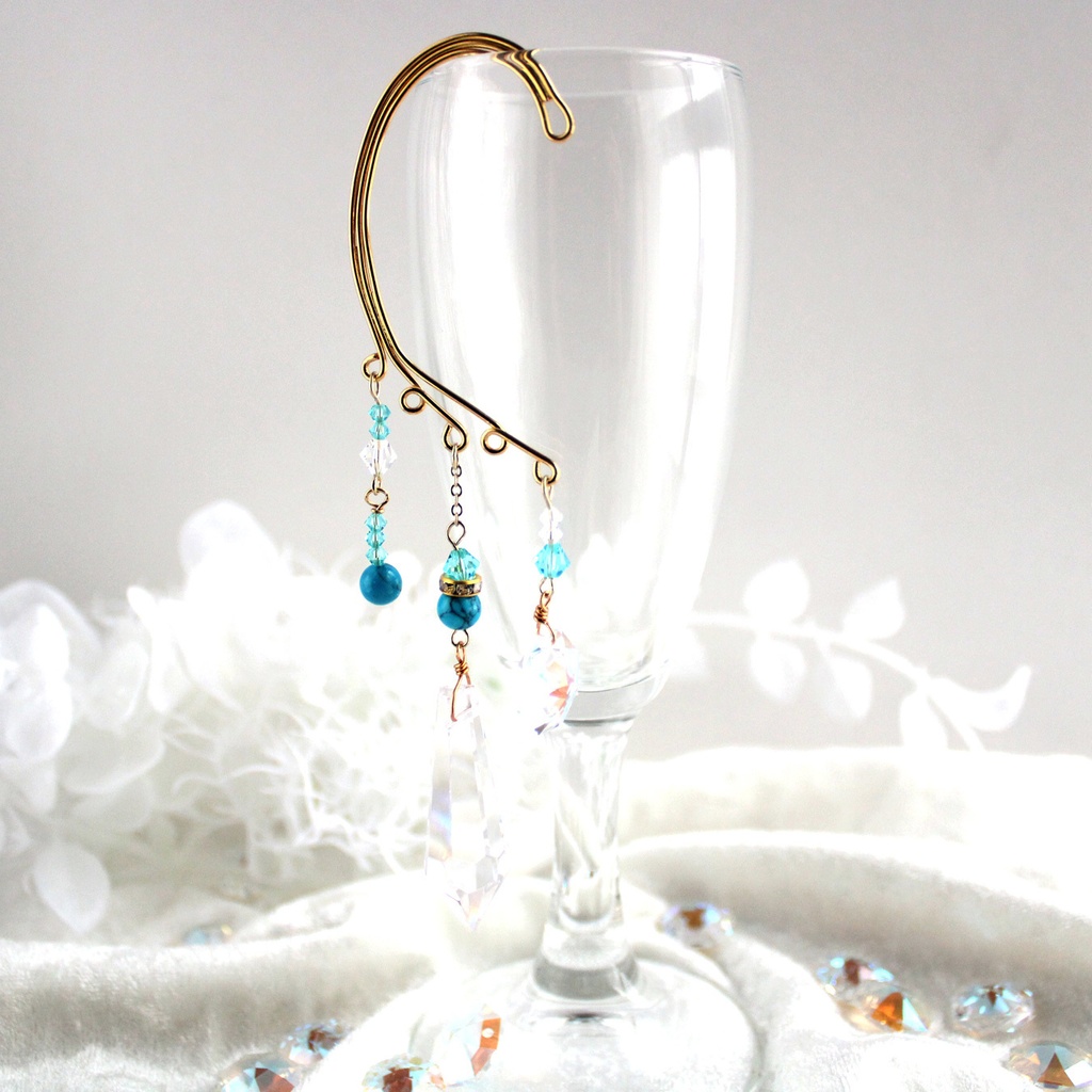 涼しげ☆天然石とクリスタルのイヤーフック(全4色)【高品質クリスタル使用】受注制作