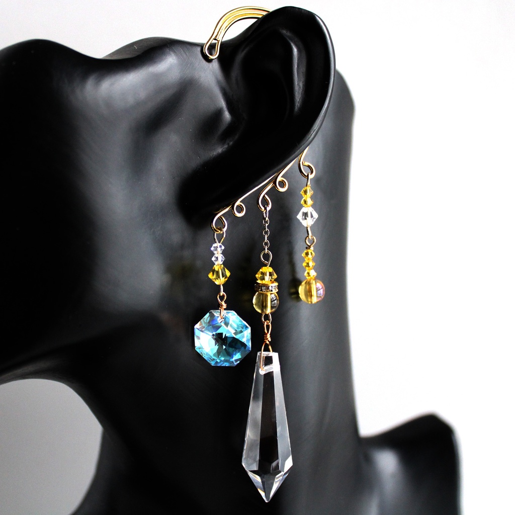 涼しげ☆天然石とクリスタルのイヤーフック(全4色)【高品質クリスタル使用】受注制作