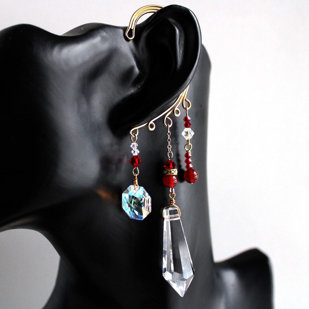 涼しげ☆天然石とクリスタルのイヤーフック(全4色)【高品質クリスタル使用】受注制作