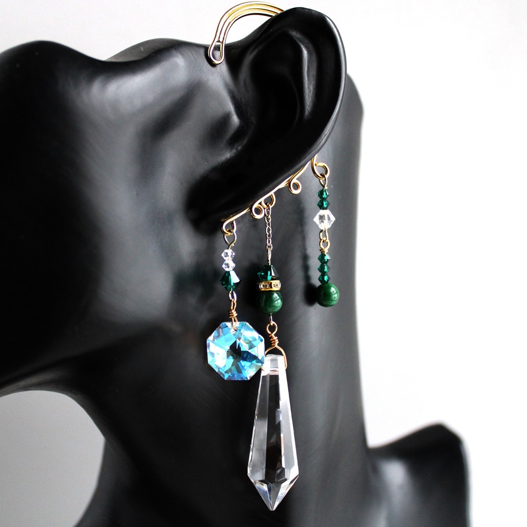 涼しげ☆天然石とクリスタルのイヤーフック(全4色)【高品質クリスタル使用】受注制作