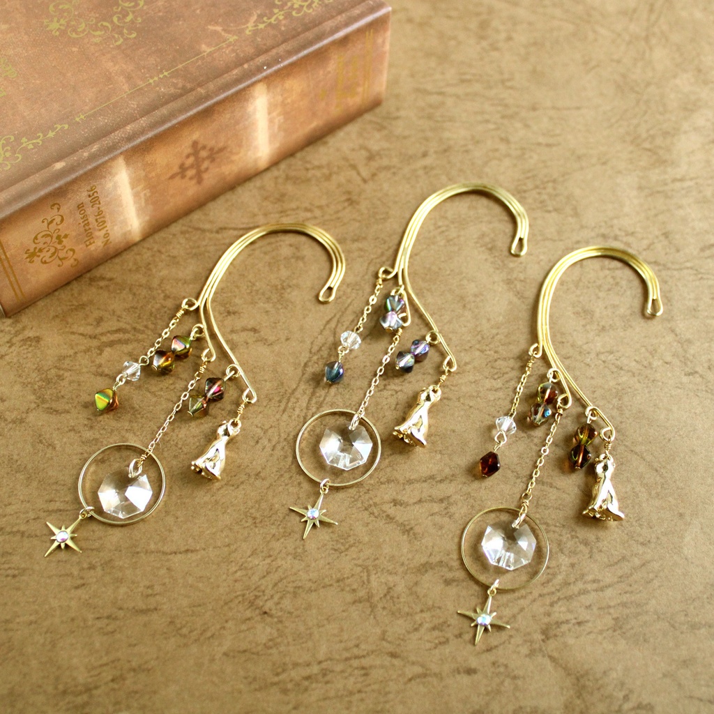 数量限定☆猫と星のイヤーフック(全3色)☆高級クリスタル使用