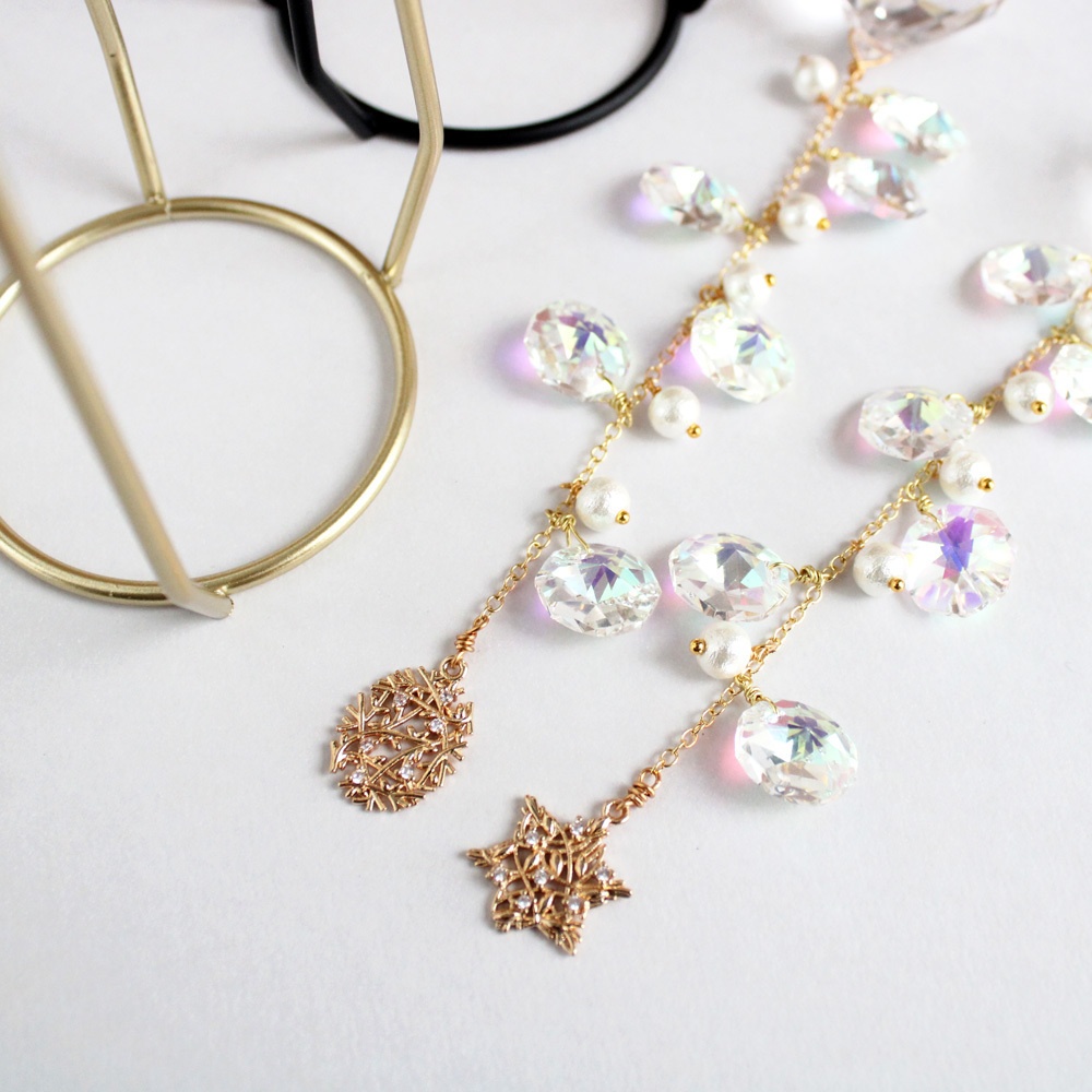 ギフトにも♪スタンド付☆置き型 綿雪のサンキャッチャー☆(2種・星と雫)【高級クリスタル使用】 】