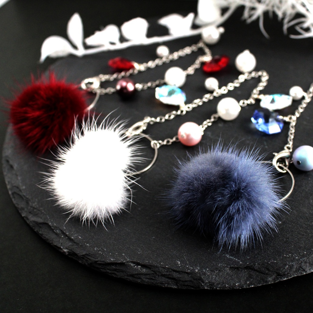 ミンクファーの舞雪バッグチャーム ☆全3色(高級クリスタル使用)