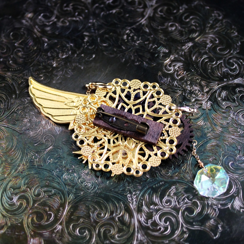 残り1点☆太陽と星の2wayブローチ【高級クリスタル使用】