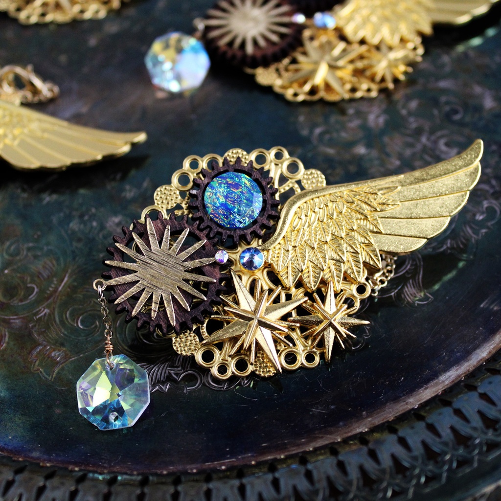 残り1点☆太陽と星の2wayブローチ【高級クリスタル使用】