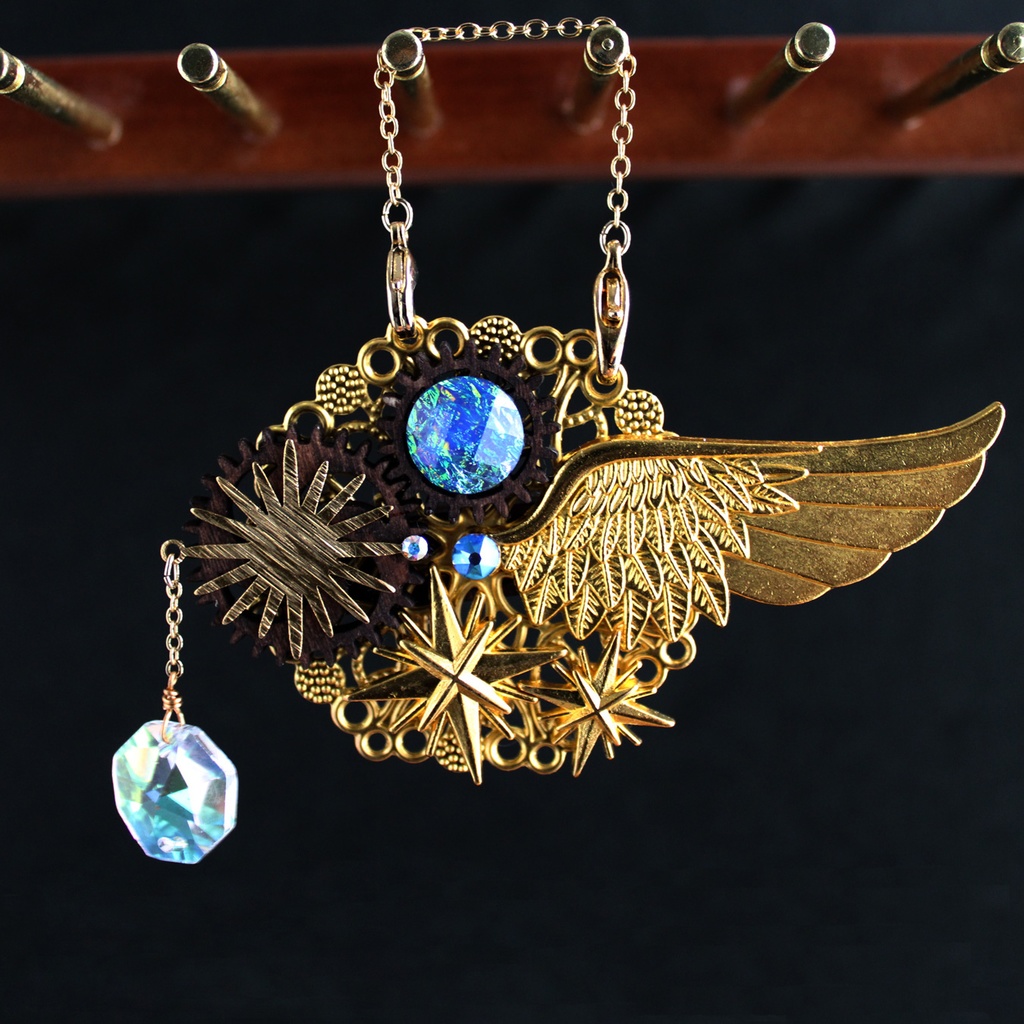 残り1点☆太陽と星の2wayブローチ【高級クリスタル使用】