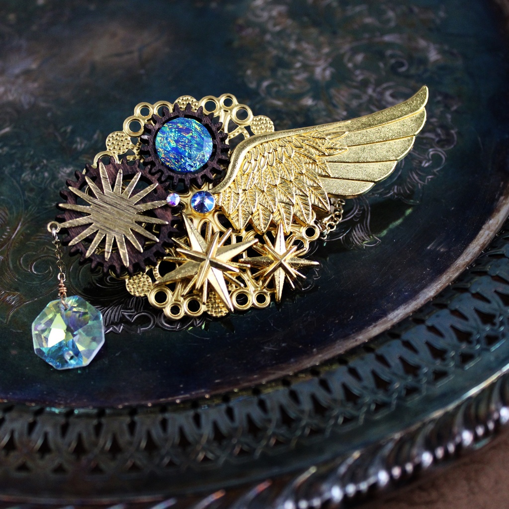 残り1点☆太陽と星の2wayブローチ【高級クリスタル使用】