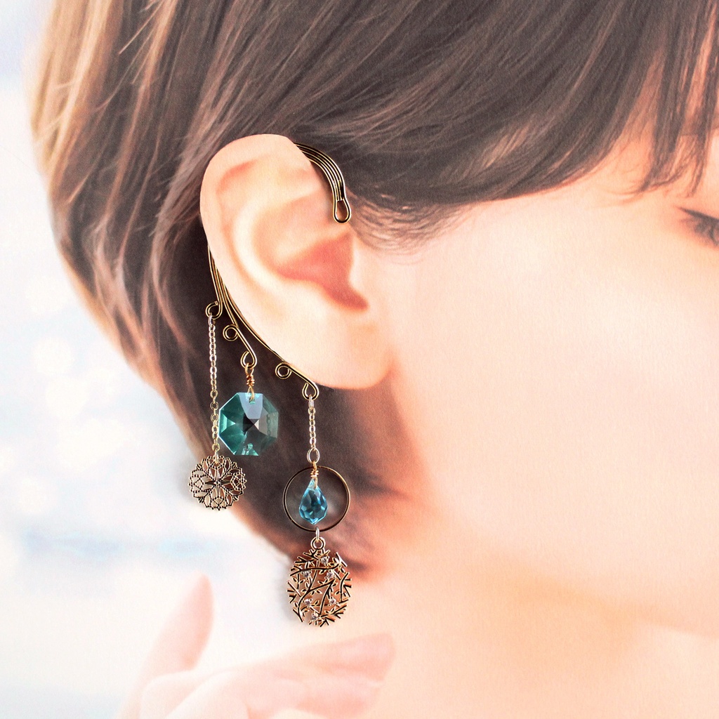 雪の雫イヤーフック ☆全5色(高品質クリスタル使用)