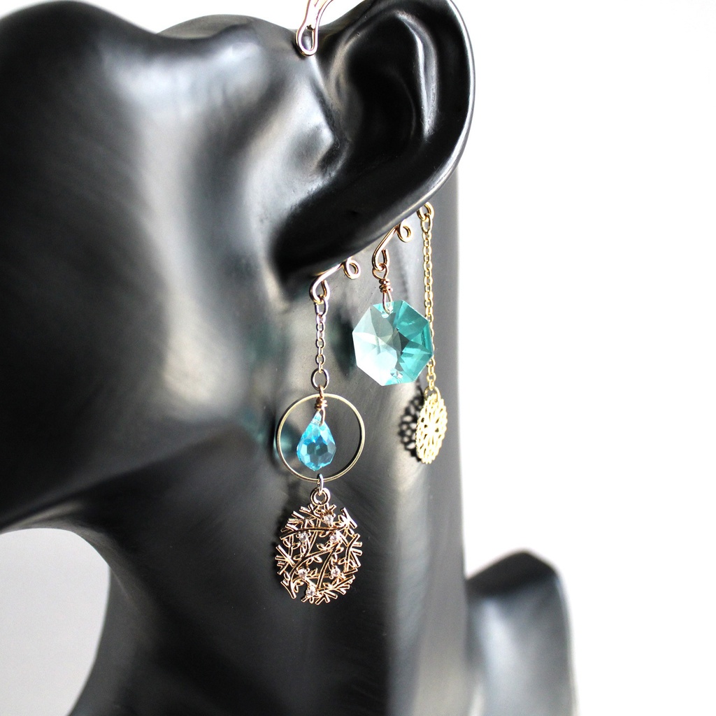 雪の雫イヤーフック ☆全5色(高品質クリスタル使用)