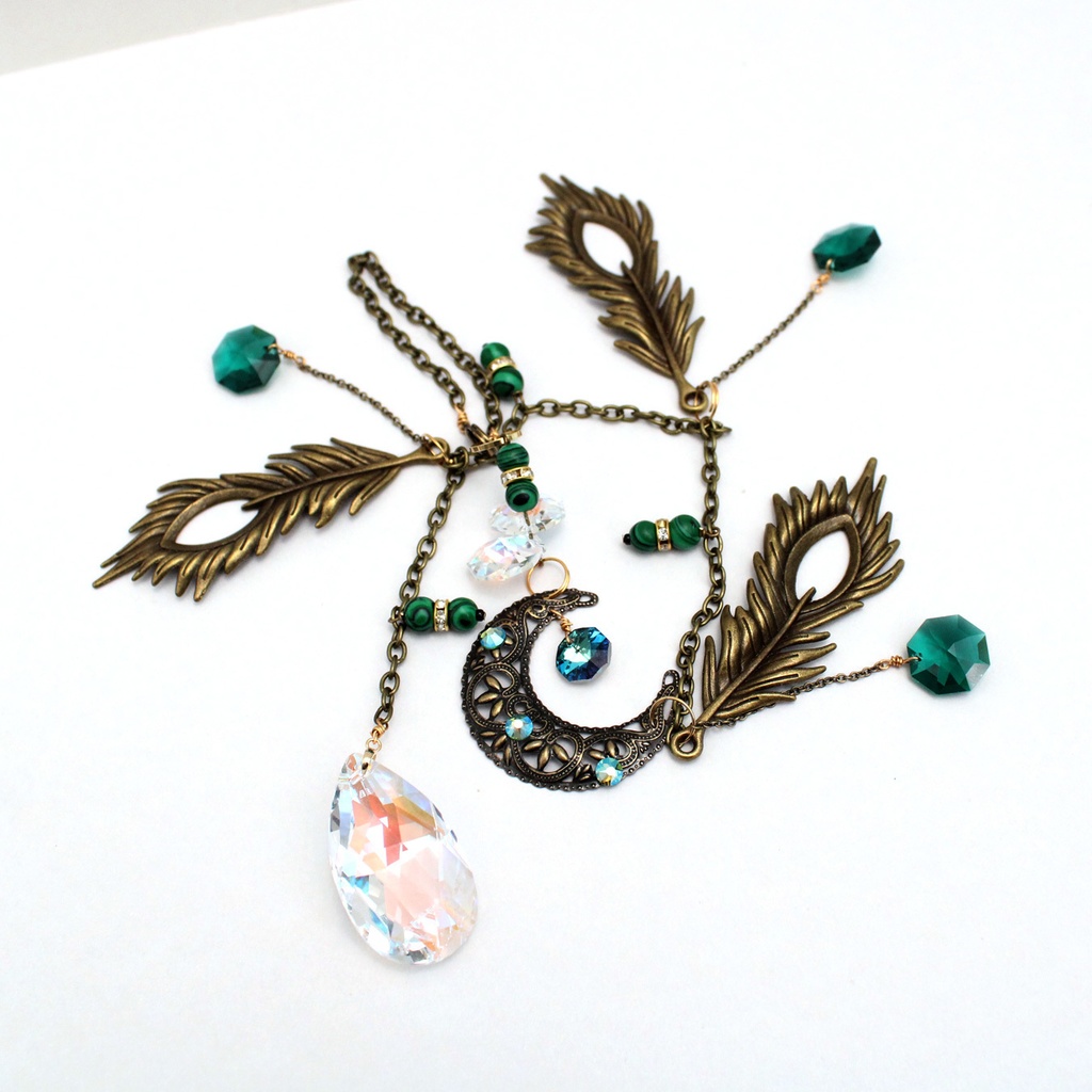 ~孔雀石のサンキャッチャー ~ 12月誕生石マラカイト【高級クリスタル使用】