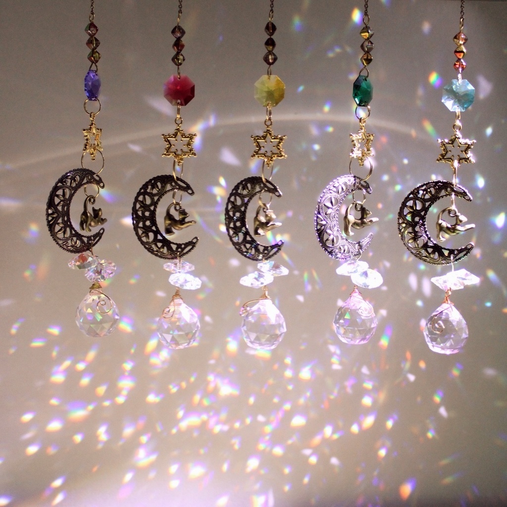 猫と三日月のサンキャッチャーVer.2(全5色)☆高品質クリスタル使用