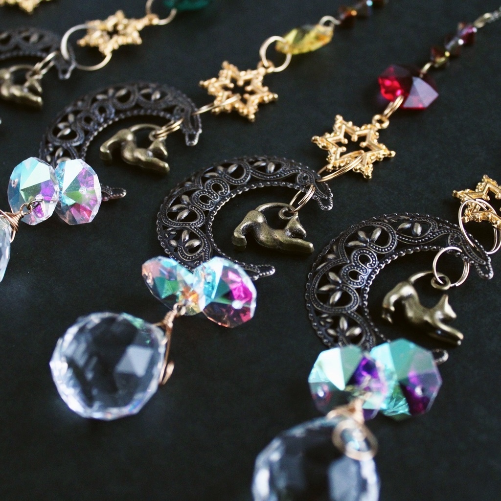 猫と三日月のサンキャッチャーVer.2(全5色)☆高品質クリスタル使用