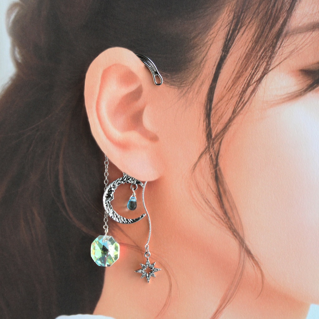 シンプルで痛くない♪星月夜のイヤーフック ☆ゴールド or シルバー(高級クリスタル使用)