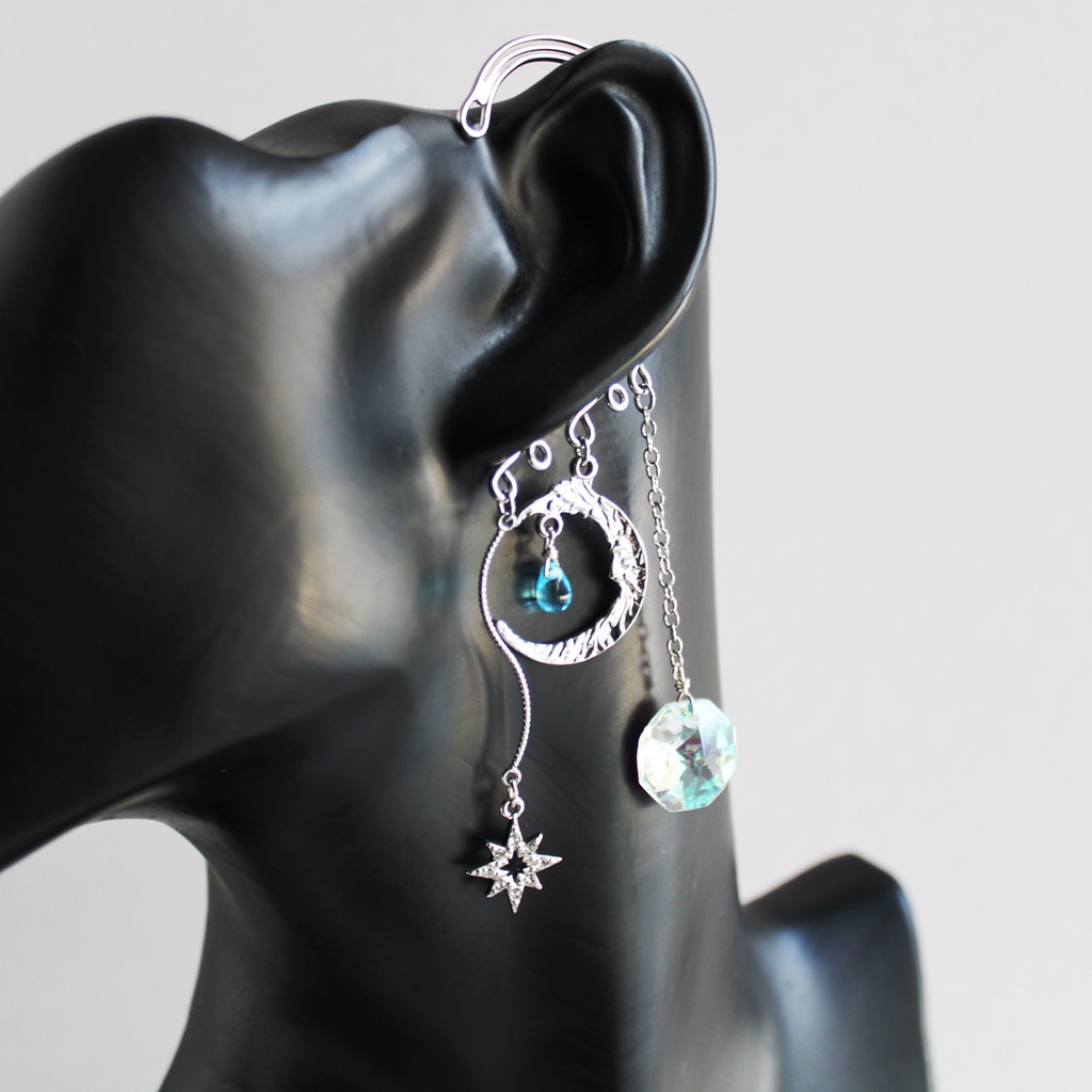 シンプルで痛くない♪星月夜のイヤーフック ☆ゴールド or シルバー(高級クリスタル使用)