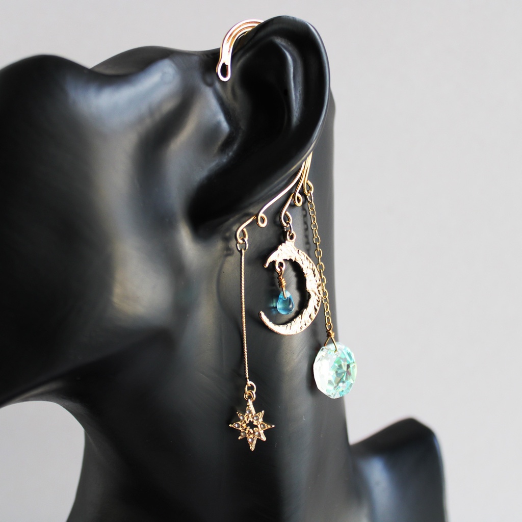 シンプルで痛くない♪星月夜のイヤーフック ☆ゴールド or シルバー(高級クリスタル使用)