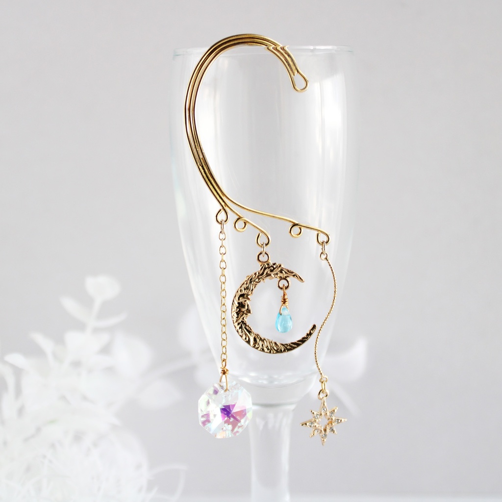 シンプルで痛くない♪星月夜のイヤーフック ☆ゴールド or シルバー(高級クリスタル使用)
