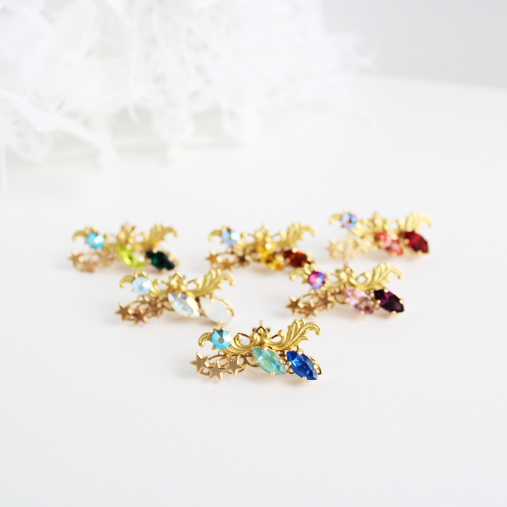 痛くないイヤカフ~双晶のイヤーカフ(全6色)☆高級クリスタル使用