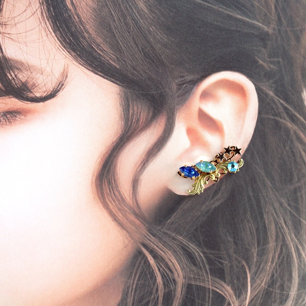 痛くないイヤカフ~双晶のイヤーカフ(全6色)☆高級クリスタル使用