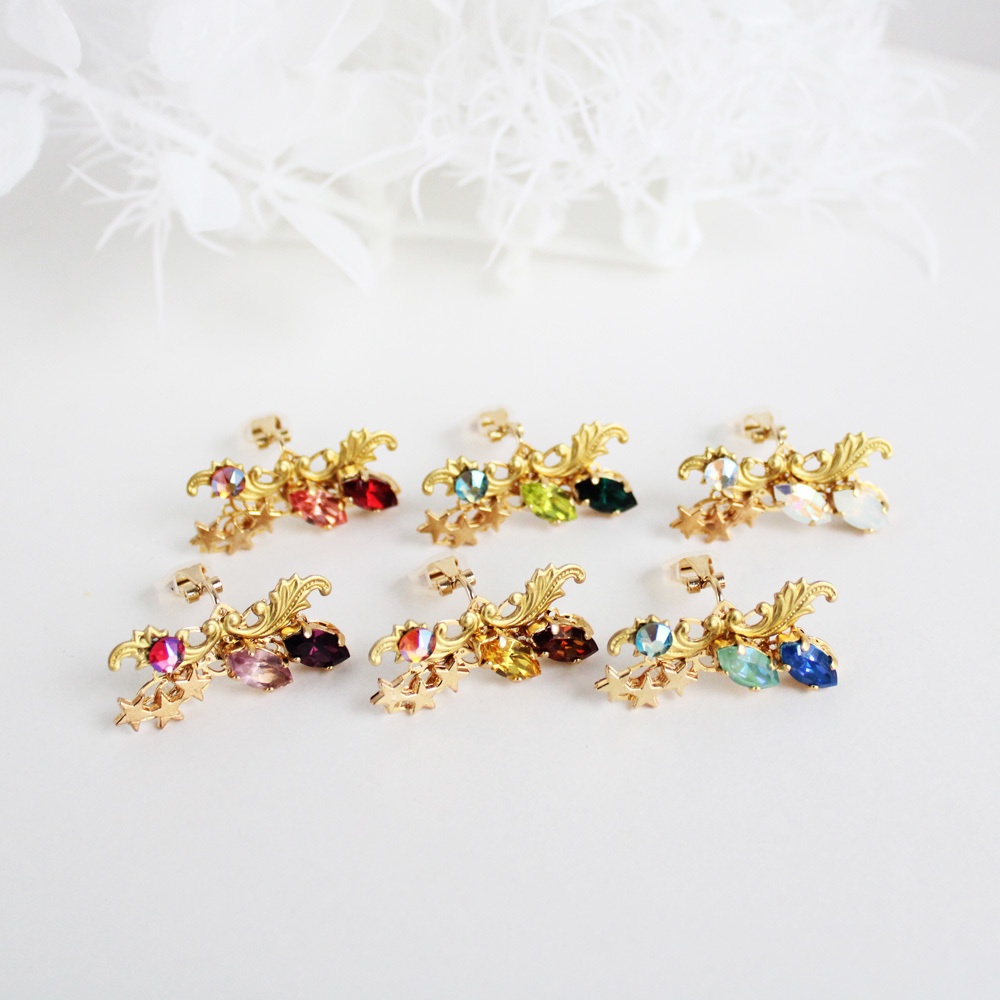 痛くないイヤカフ~双晶のイヤーカフ(全6色)☆高級クリスタル使用