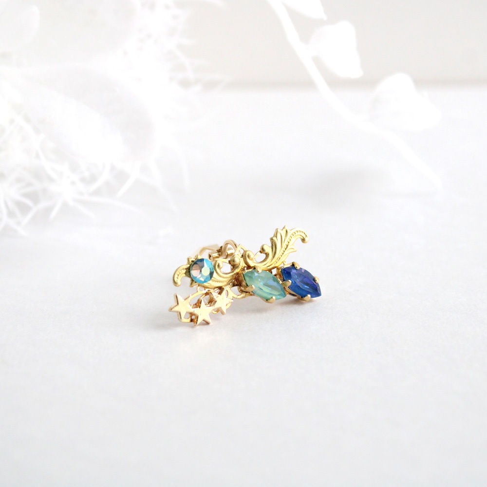 痛くないイヤカフ~双晶のイヤーカフ(全6色)☆高級クリスタル使用