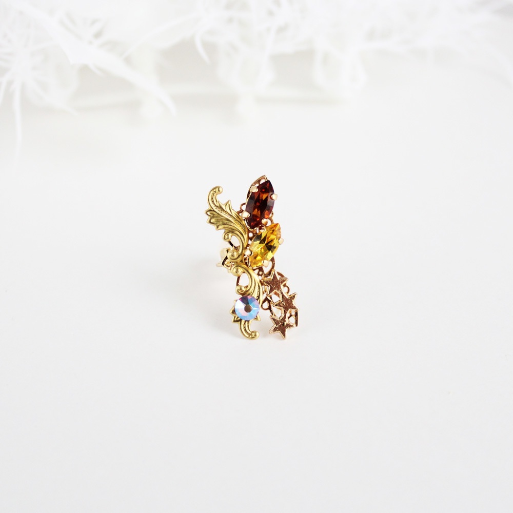 痛くないイヤカフ~双晶のイヤーカフ(全6色)☆高級クリスタル使用