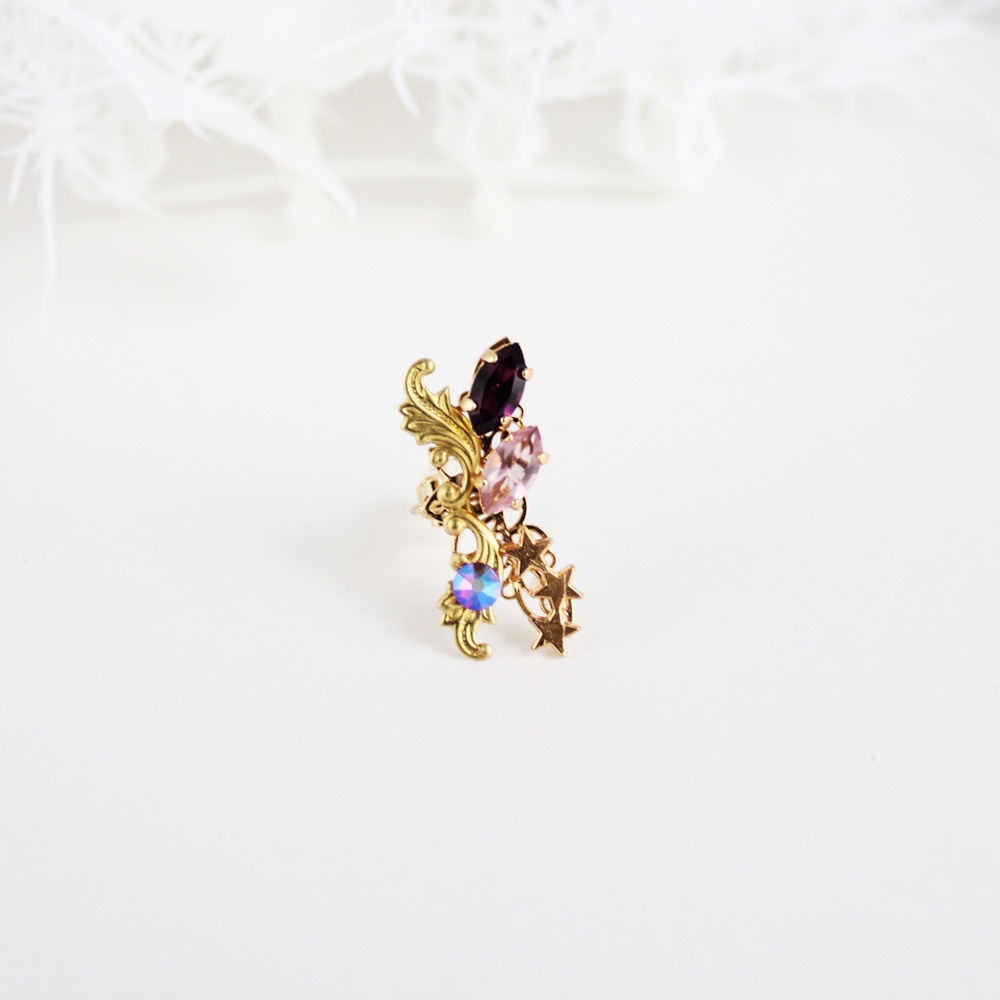 痛くないイヤカフ~双晶のイヤーカフ(全6色)☆高級クリスタル使用