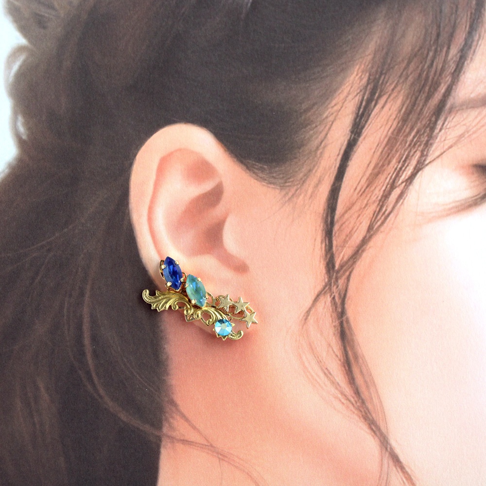 痛くないイヤカフ~双晶のイヤーカフ(全6色)☆高級クリスタル使用