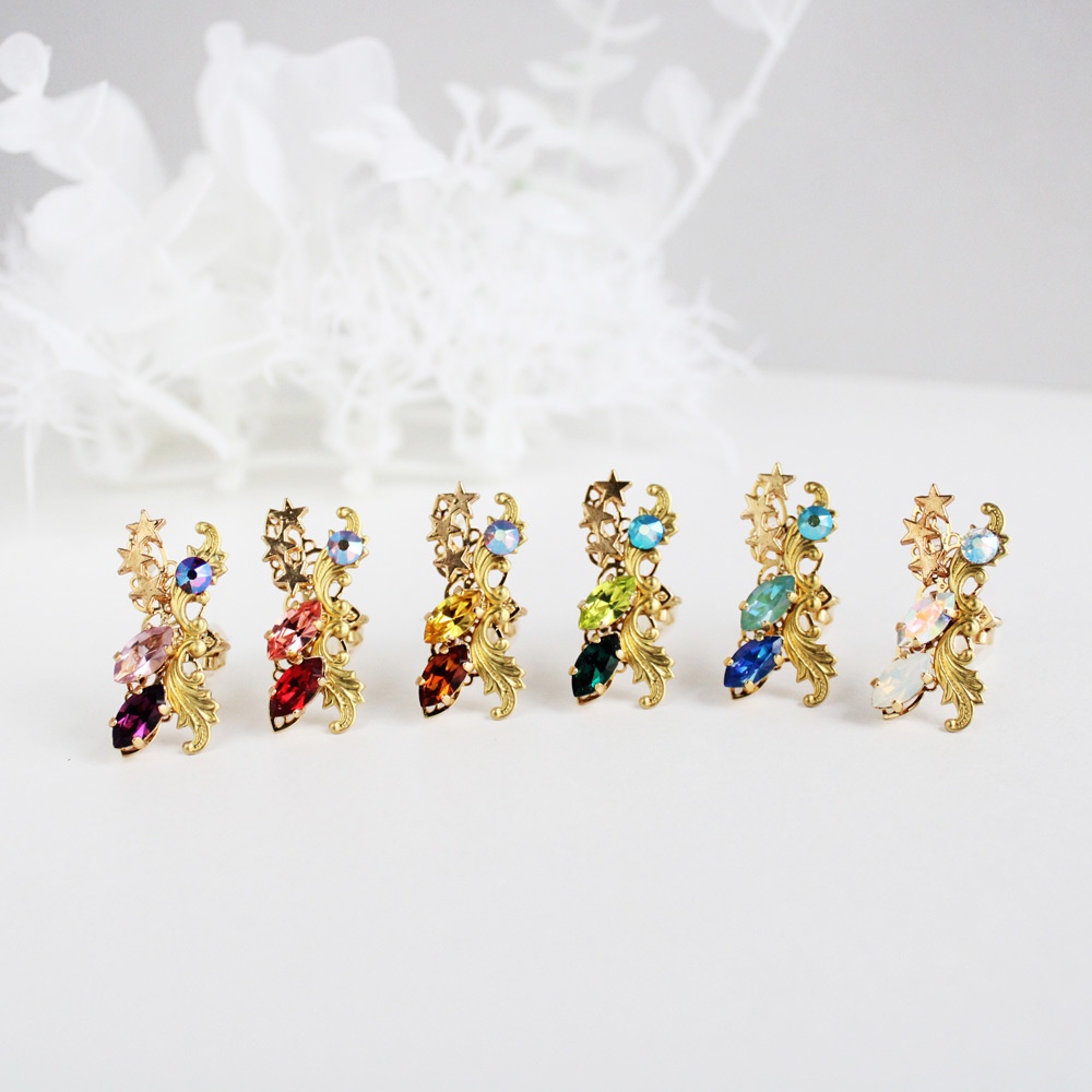 痛くないイヤカフ~双晶のイヤーカフ(全6色)☆高級クリスタル使用