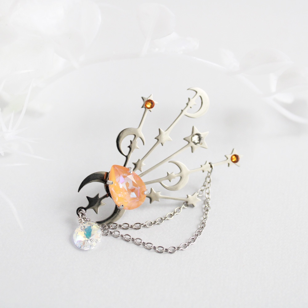 錆びない☆銀流星のブローチ (全5色)【高級クリスタル使用】 帽子や胸元のアクセントに☆