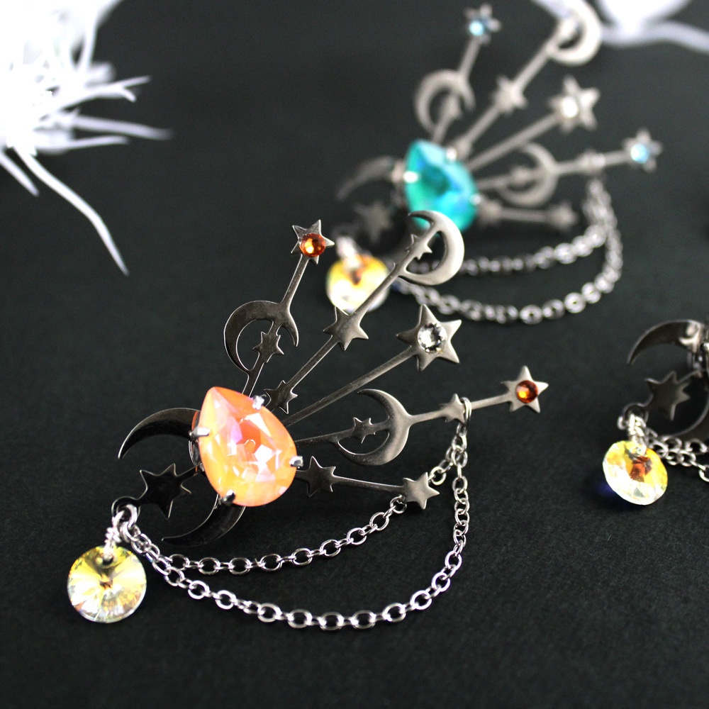 錆びない☆銀流星のブローチ (全5色)【高級クリスタル使用】 帽子や胸元のアクセントに☆