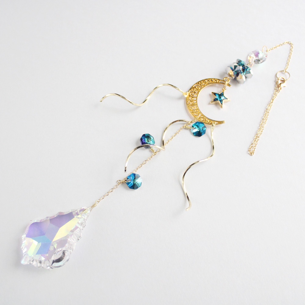 宵月夜~ 星と三日月のサンキャッチャー(高級クリスタル使用)受注制作