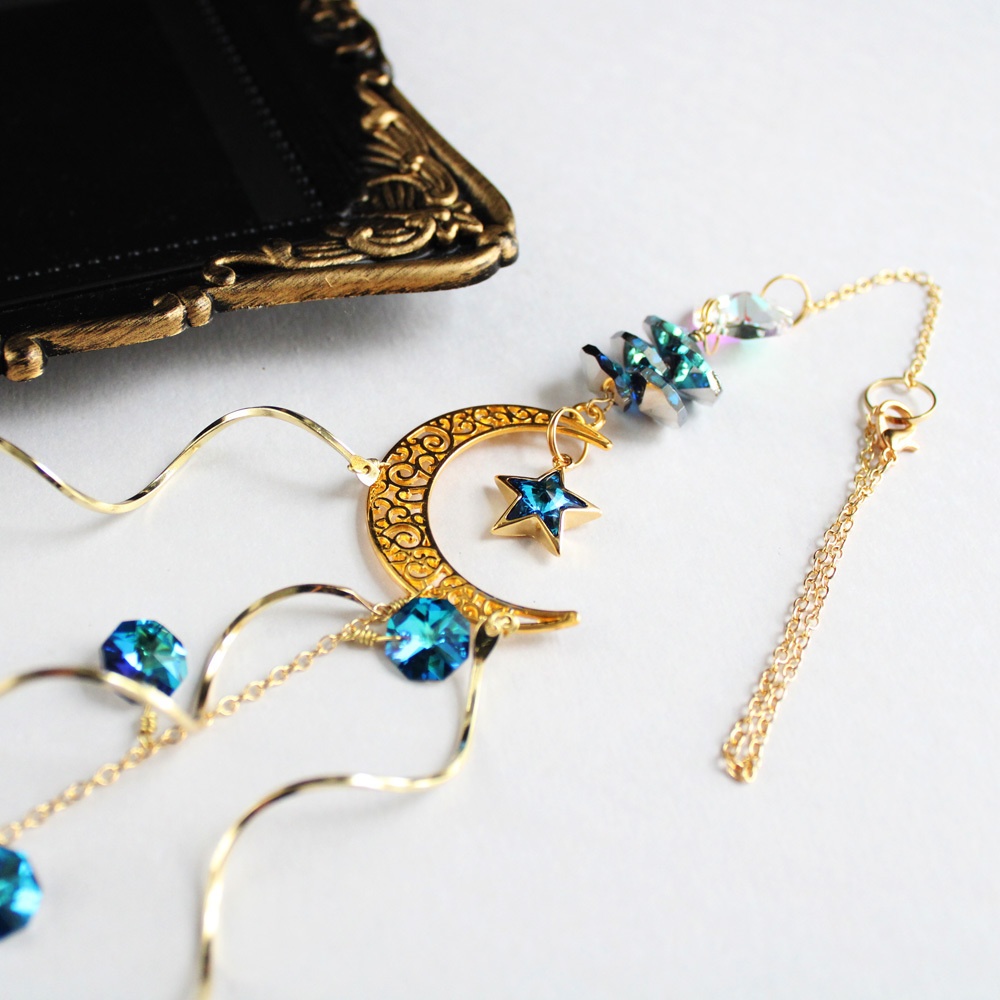 宵月夜~ 星と三日月のサンキャッチャー(高級クリスタル使用)受注制作