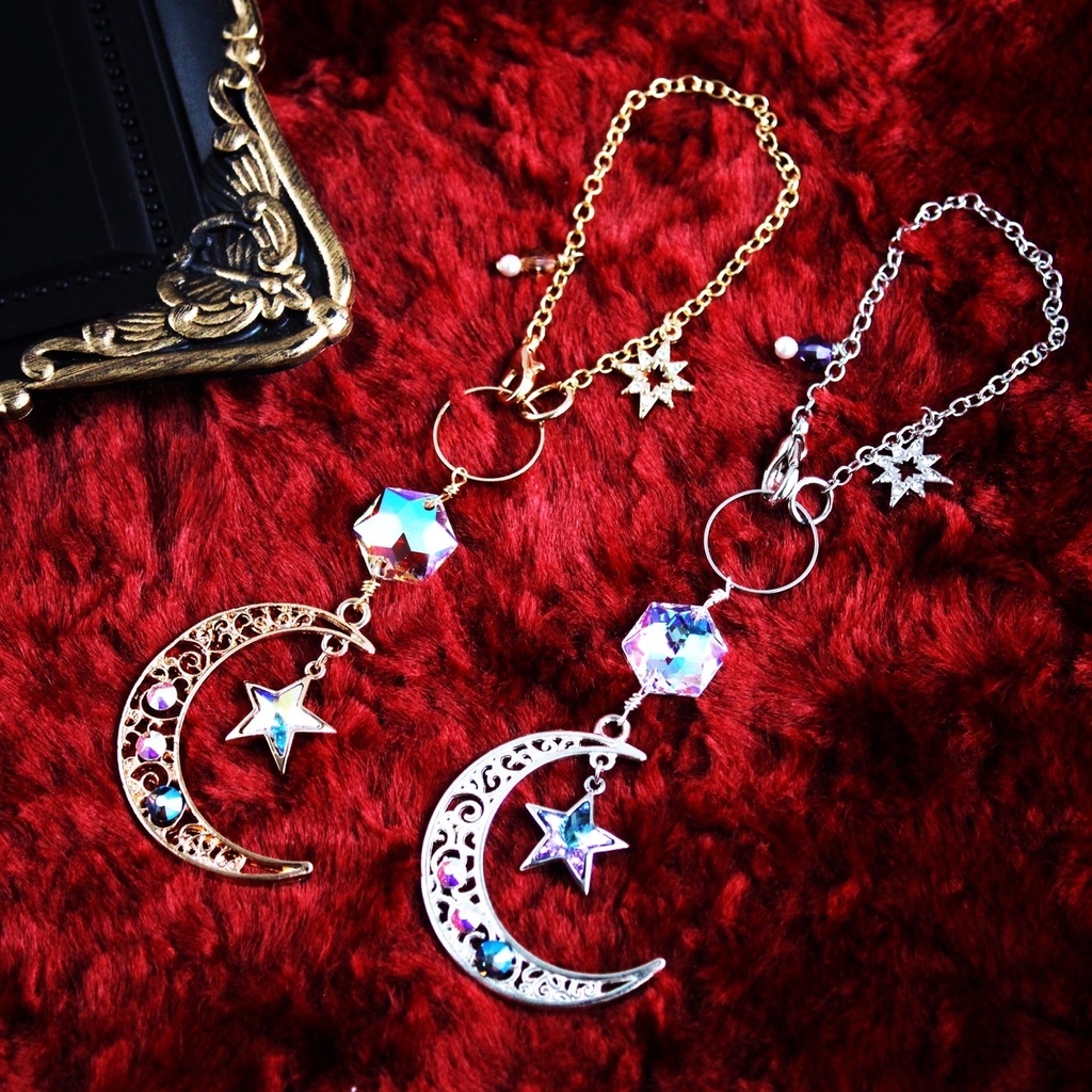 希少クリスタル★星繊月のバッグチャーム (金or銀)