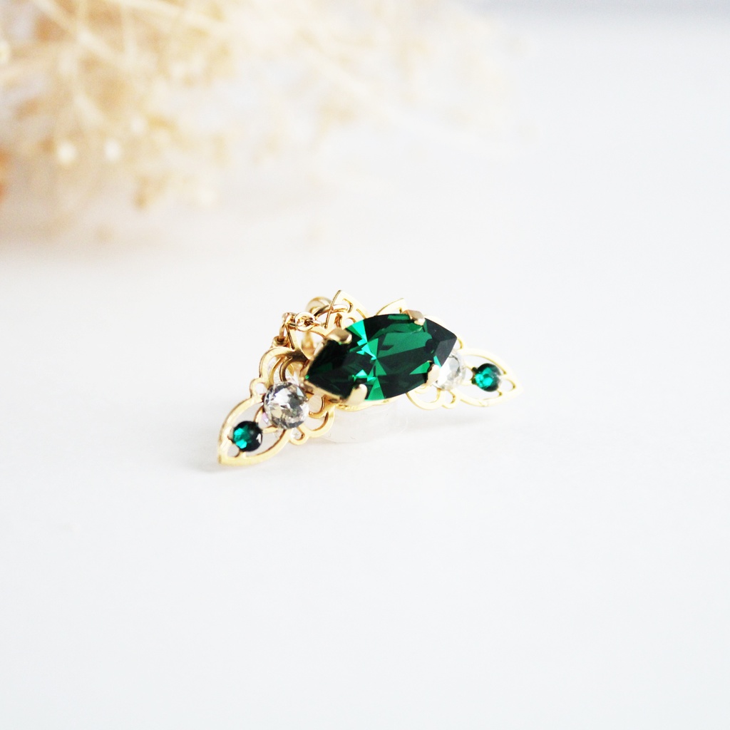 痛くない♪リーフのイヤーカフ(全7色)高品質クリスタル使用