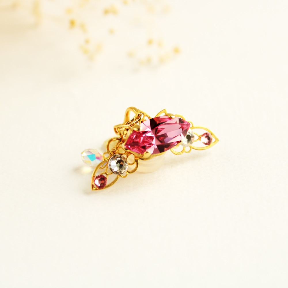 痛くない♪リーフのイヤーカフ(全7色)高品質クリスタル使用